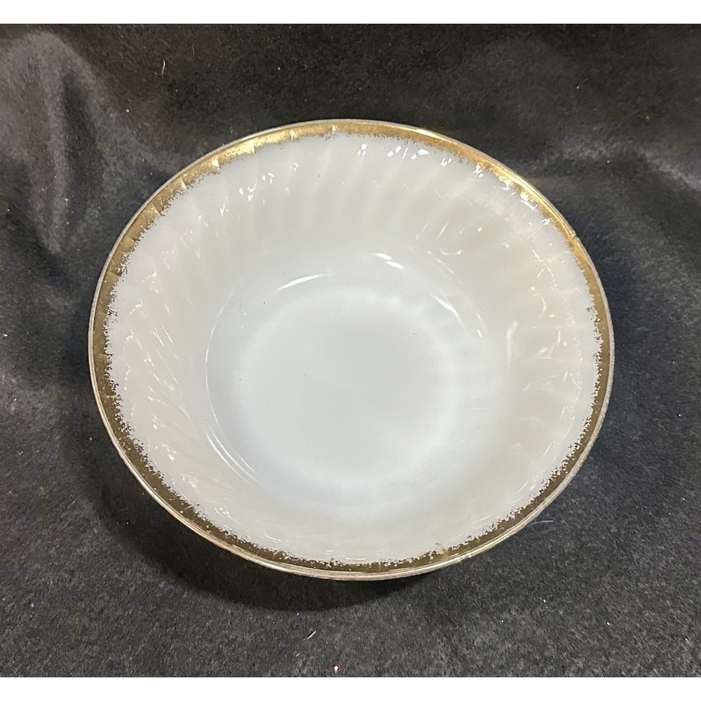 Vintage Fire King White with Gold Edge Swirl Serving Bowl 8"